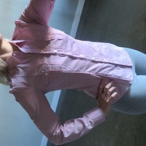 WHBM Pink Poplin Dress Shirt, 0